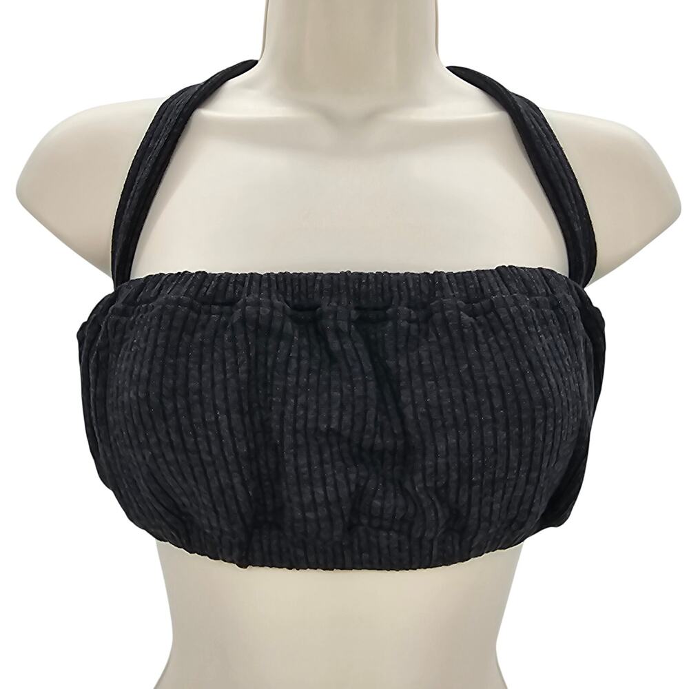 Revolve Weworewhat Womans size M Tie Halter Bra Top Wide Rib Gray Bandeaux NEW